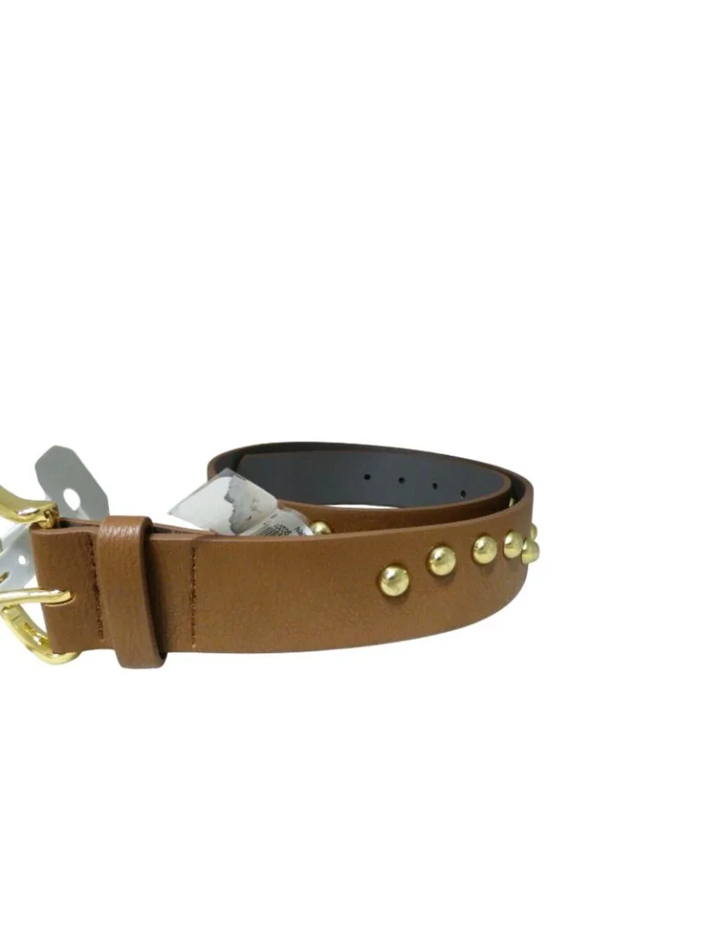 Kenneth Cole Reaction Women’s Rivet embellished 2.5”leather belt, Brown, Sz. M